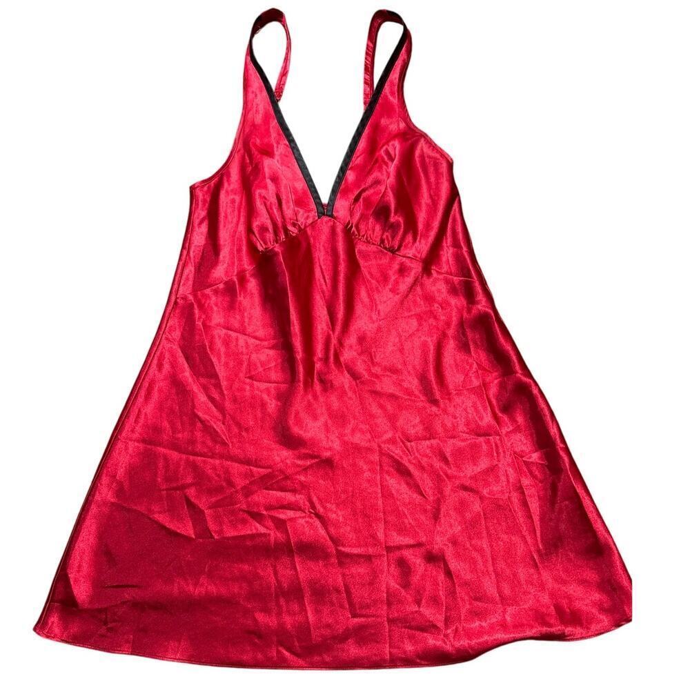 Vintage Jones New York Red Satin Slip Dress – Size M Y2K